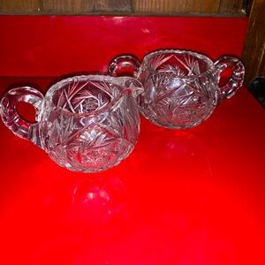 American Brilliant Period Cut Glass Creamer & Sugar Bowl